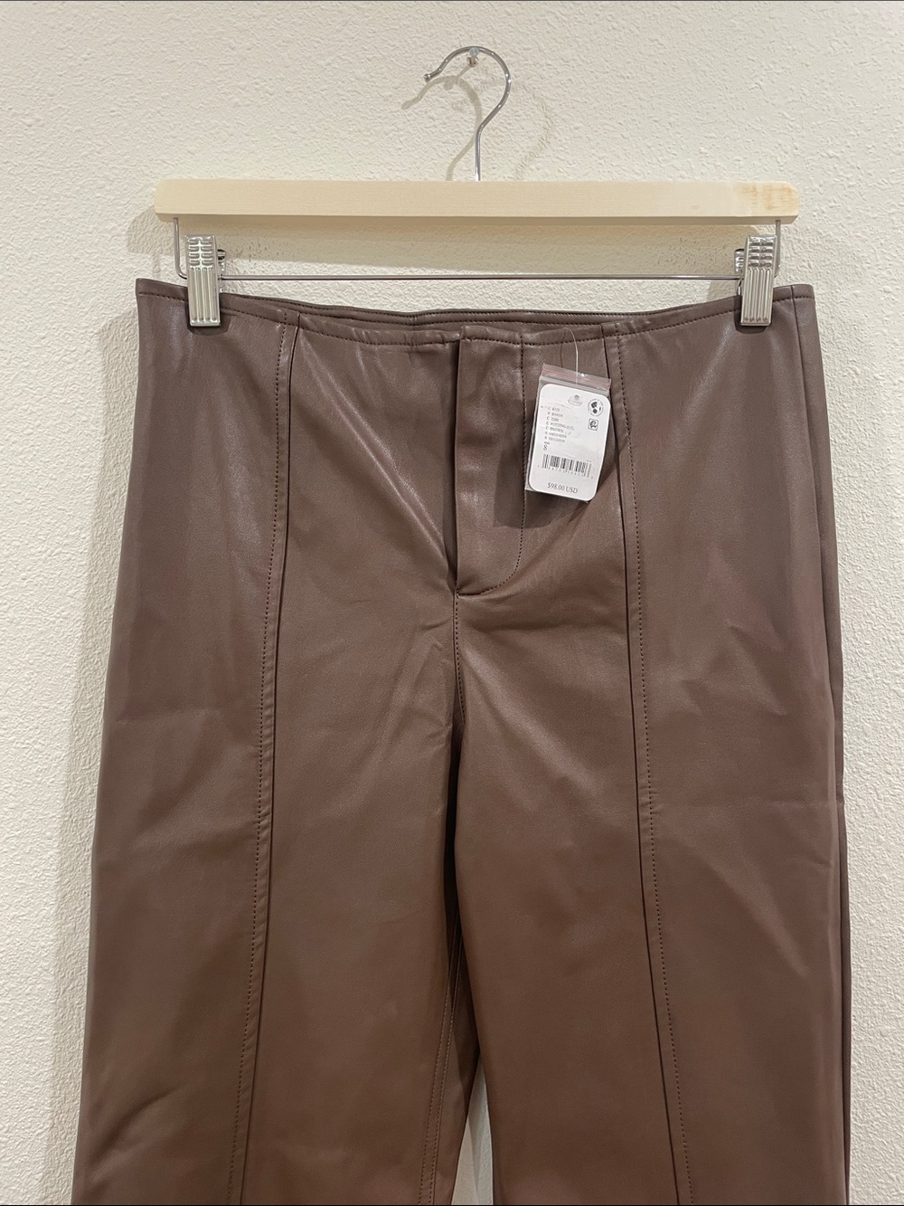 NWT Free People Glow Up Faux Leather Pants Brown Flare Retro Boho Size 8 - Picture 4 of 9